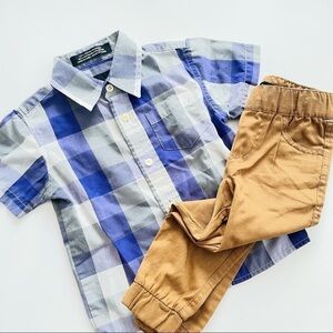 New Boys plaid shirt pants matching set size 2T